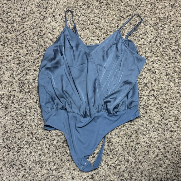 Express Tops - Express Light Blue Satin Body Suit